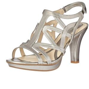 Naturalizer Dress Shoe Sandals Heels 9.5 Silver Cream Danya Open Toe Ankle Strap